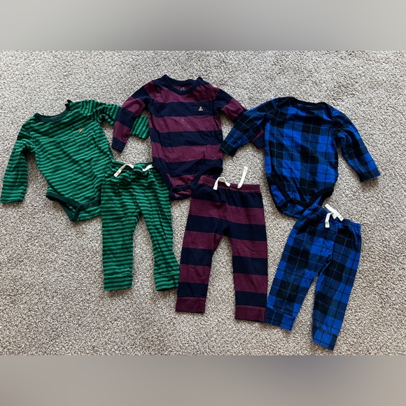 Gap boys bundle lot of 3 stripes and plaid matching outfit sets 18-24 months
